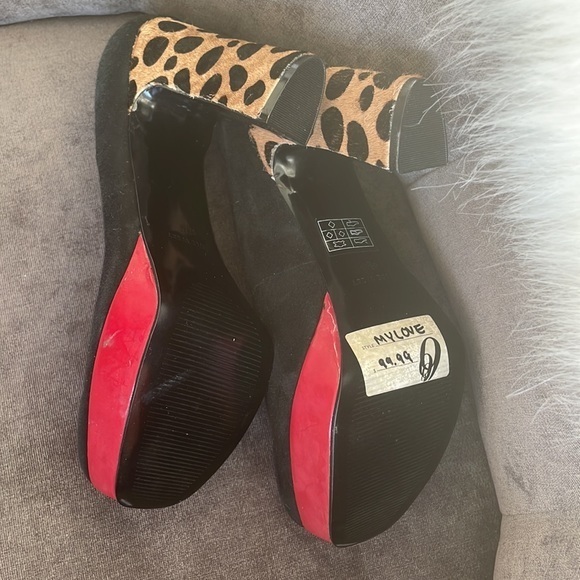Nine West Heels red Black leopard print pumps like new size 6.5 shoes platforms - Picture 6 of 12